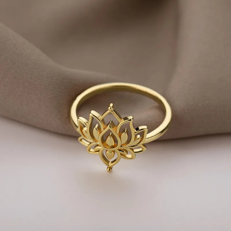 Lotus Flower Female Fashion Ancient Style Exquisite Rings
