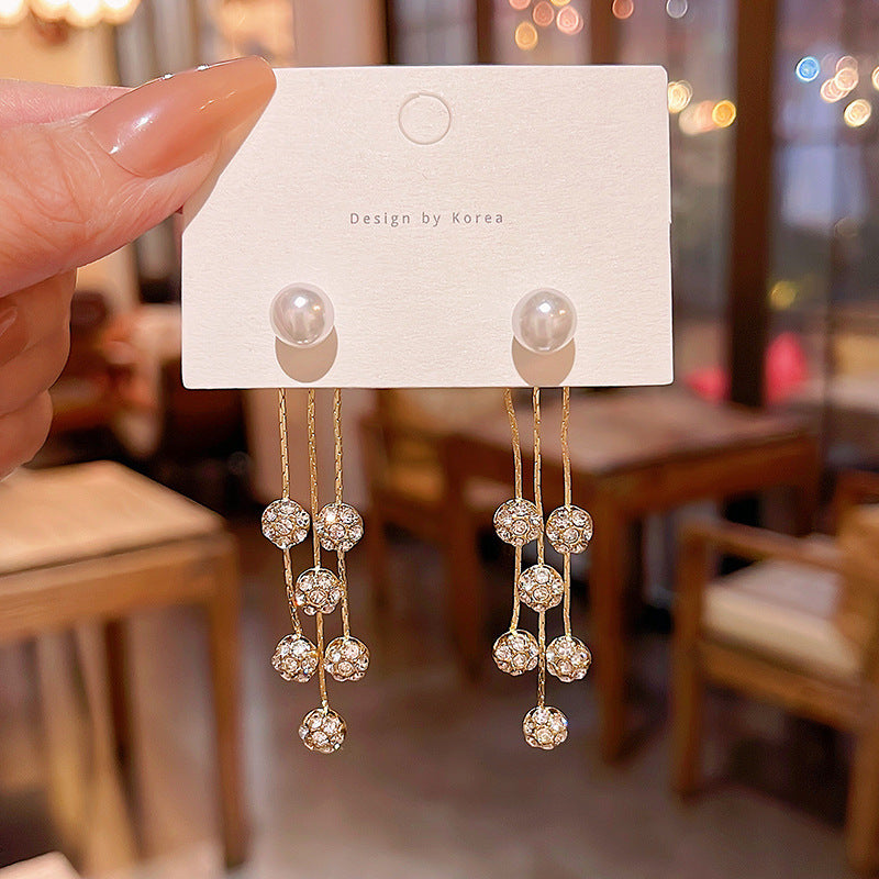 Korean Style Long Fringed Pearl Sier Needle Graceful Rings
