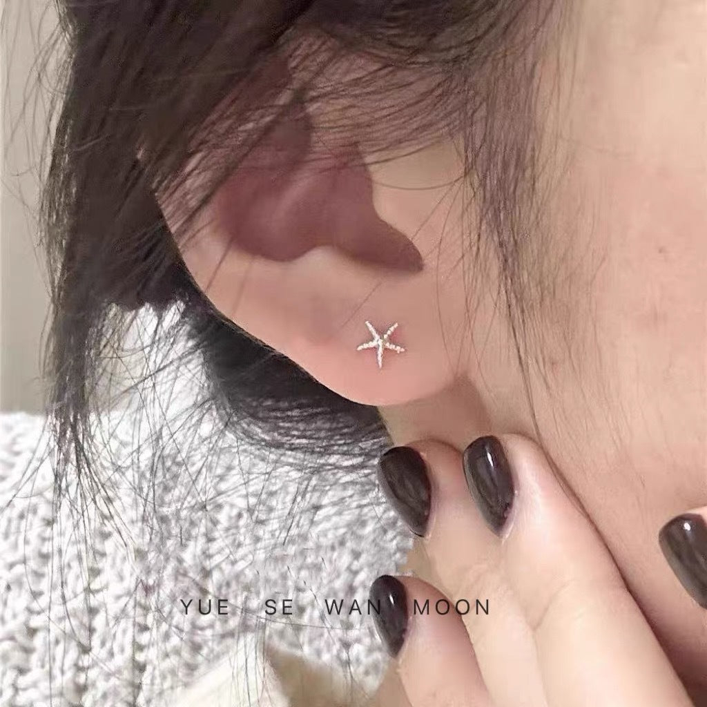 Ice Blue Zircon Titanium Steel Ear Bone Double Twin Stud Earrings