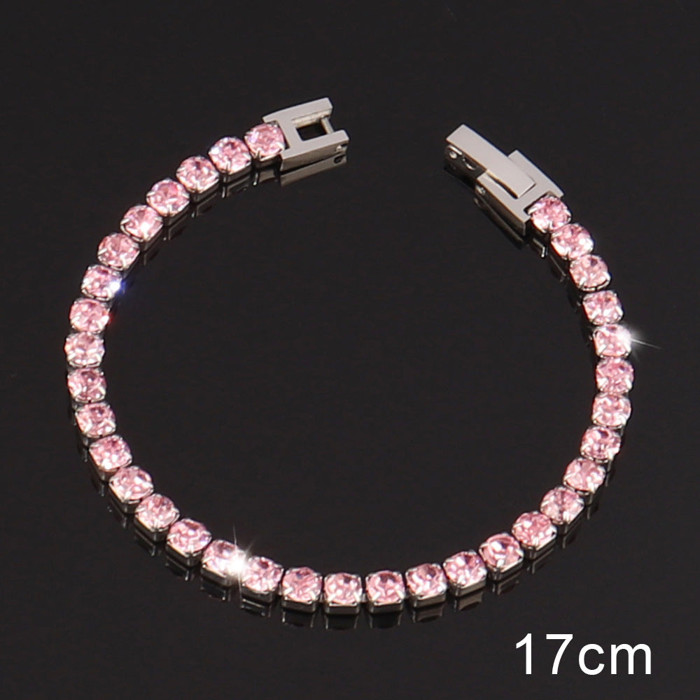 Women's Stainless Steel Zircon Tennis Simple Color Bracelet