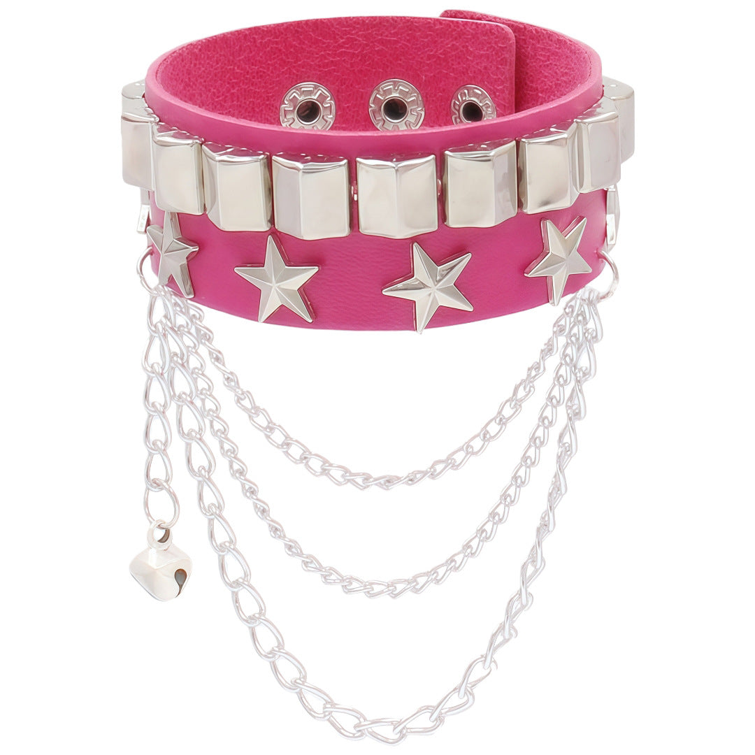 Leather Fashion Wide Rivet Punk Five-pointed Bracelet