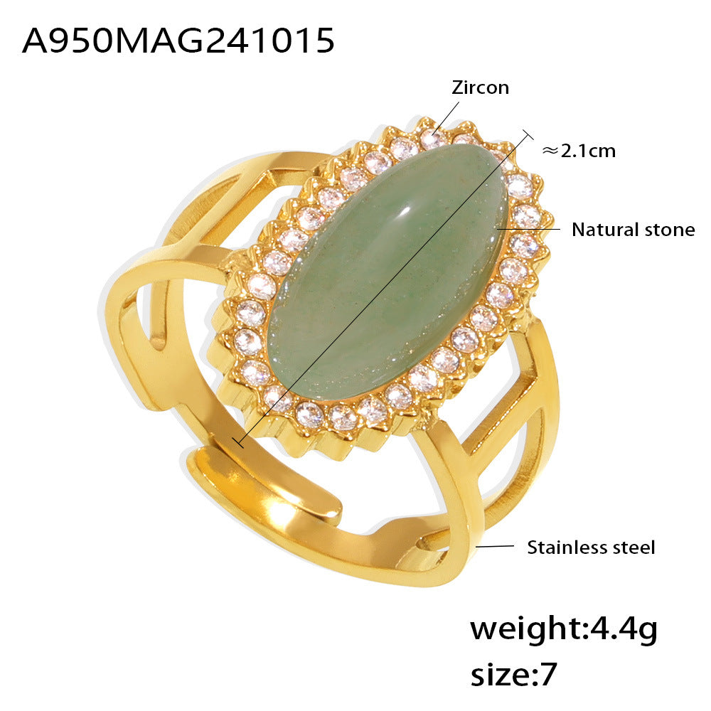 Zircon Inlaid Natural Stone Open Titanium Rings