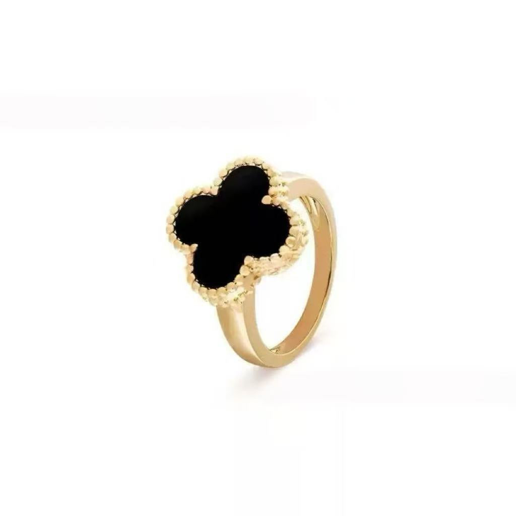 Gold High Version November's Clover Rose Natural Fritillary Full Diamond Rings