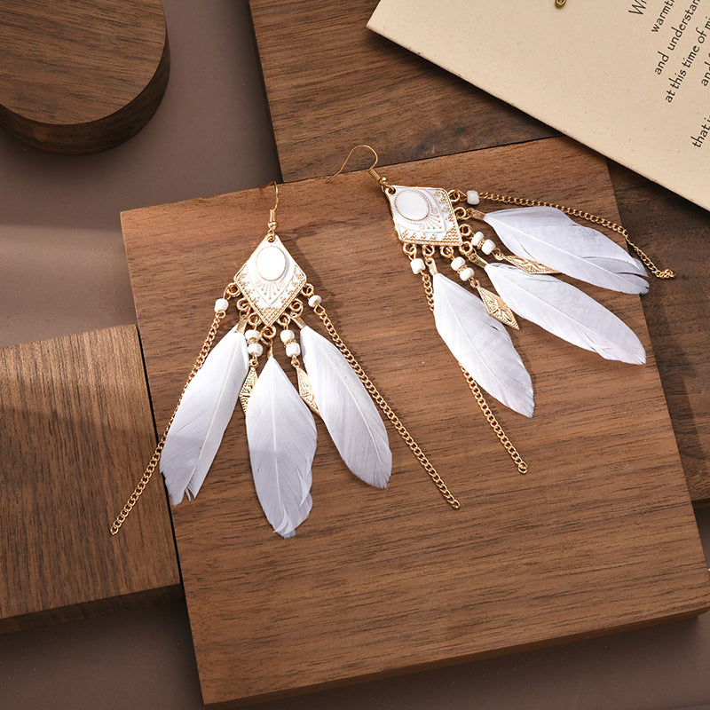 Plaid Diamond-shaped Dripping Feather Your Daisy Earrings