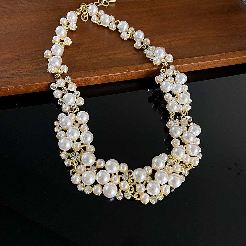 Pearl Short Design Rhinestone Collar Temperament Necklaces