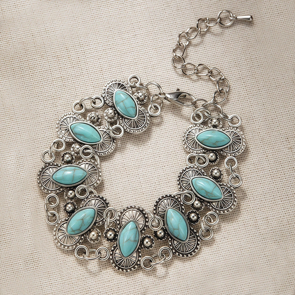 Women's Personality Retro Ethnic Style Inlaid Turquoise Bracelet