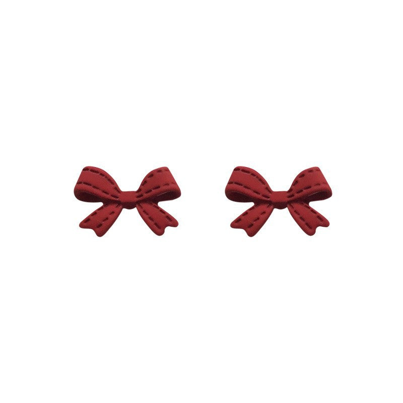 Sier Needle Summer Red Green Bow Fresh Earrings