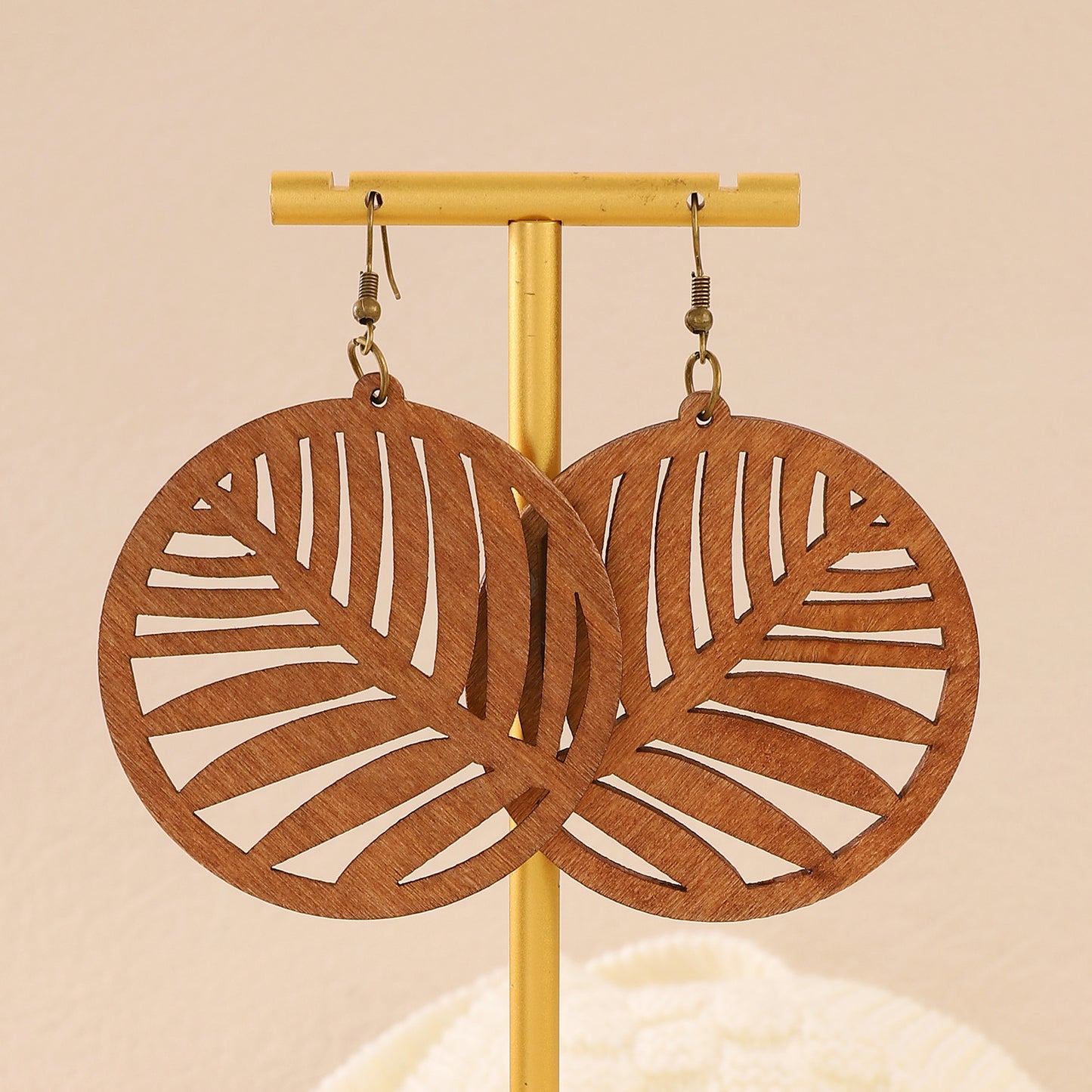 Retro Wood Piece Hollow Lucky Tree Earrings