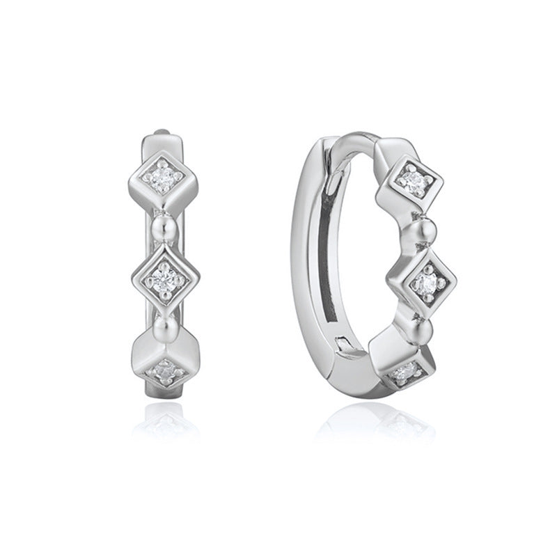 Sier Needle Light Luxury Geometric Inlaid Zircon Ear Simple Fashion Earrings