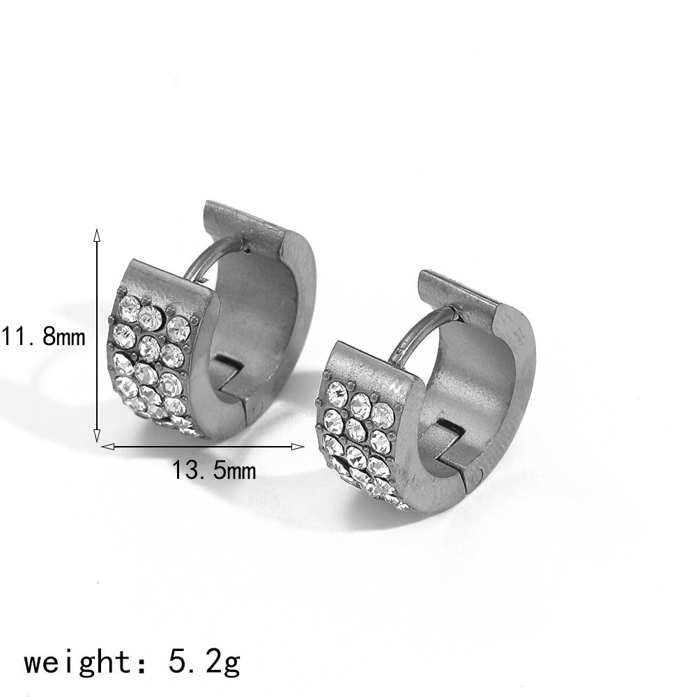 Women's Three-row Drill Wide Titanium Steel Fashion Earrings