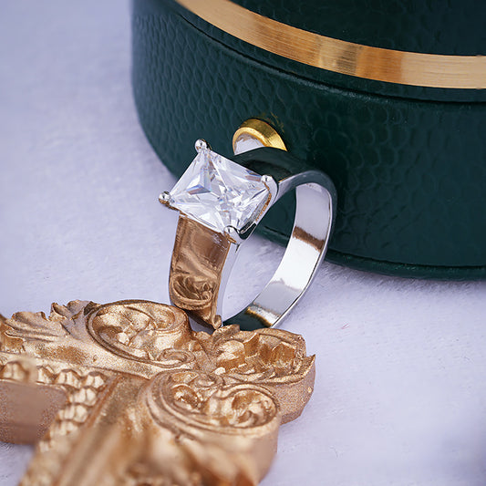 Women's Fashion Engagement Rectangular Zircon White Gold Rings