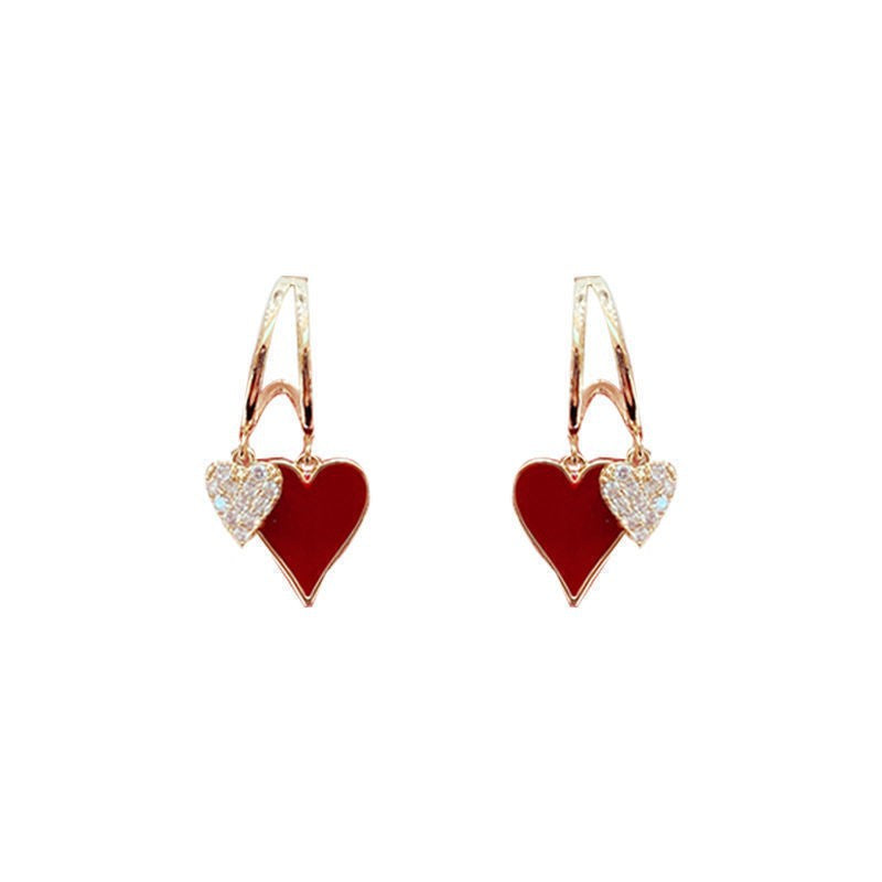 Women's Love Heart Fashion Temperament Sier Ear Light Luxury Peach Rings