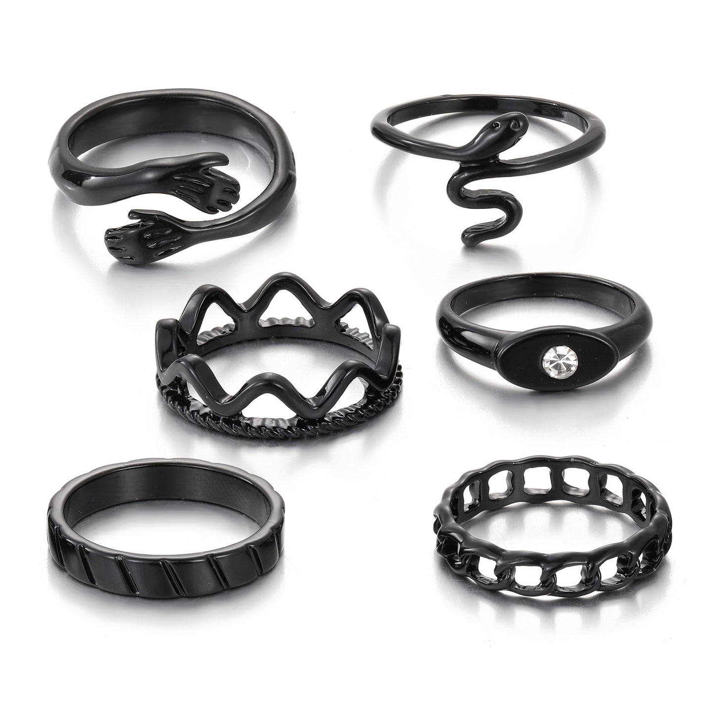 With Personality Creative Simple Twin Black Joint Snake-shaped Rings