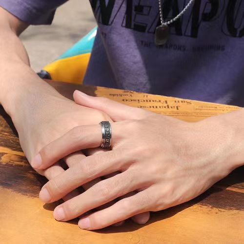 Men's Steel Rotatable Vintage Six Word Mantra Rotating Ring