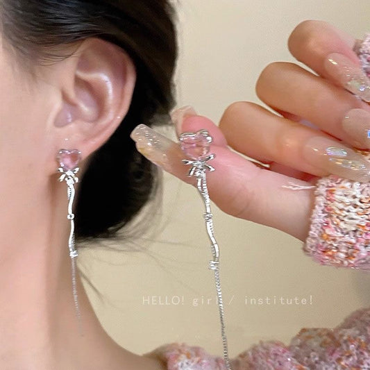 Women's Knock Long Heart-shaped Tassel Elegant Sweet Stud Earrings