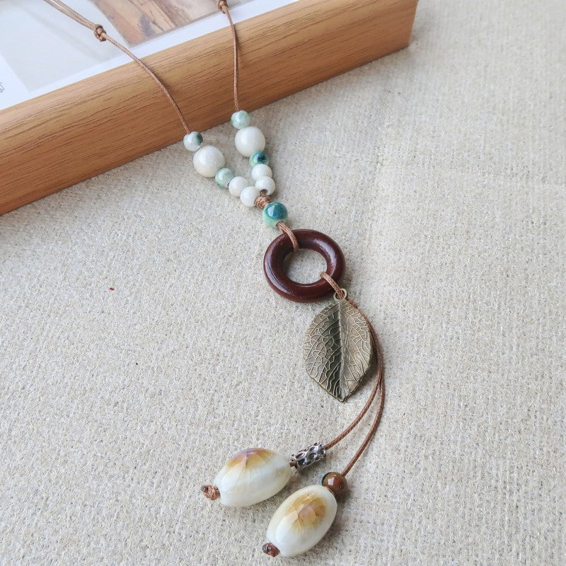 Women's Vintage Ethnic Style Ceramic Long Sweater Necklace