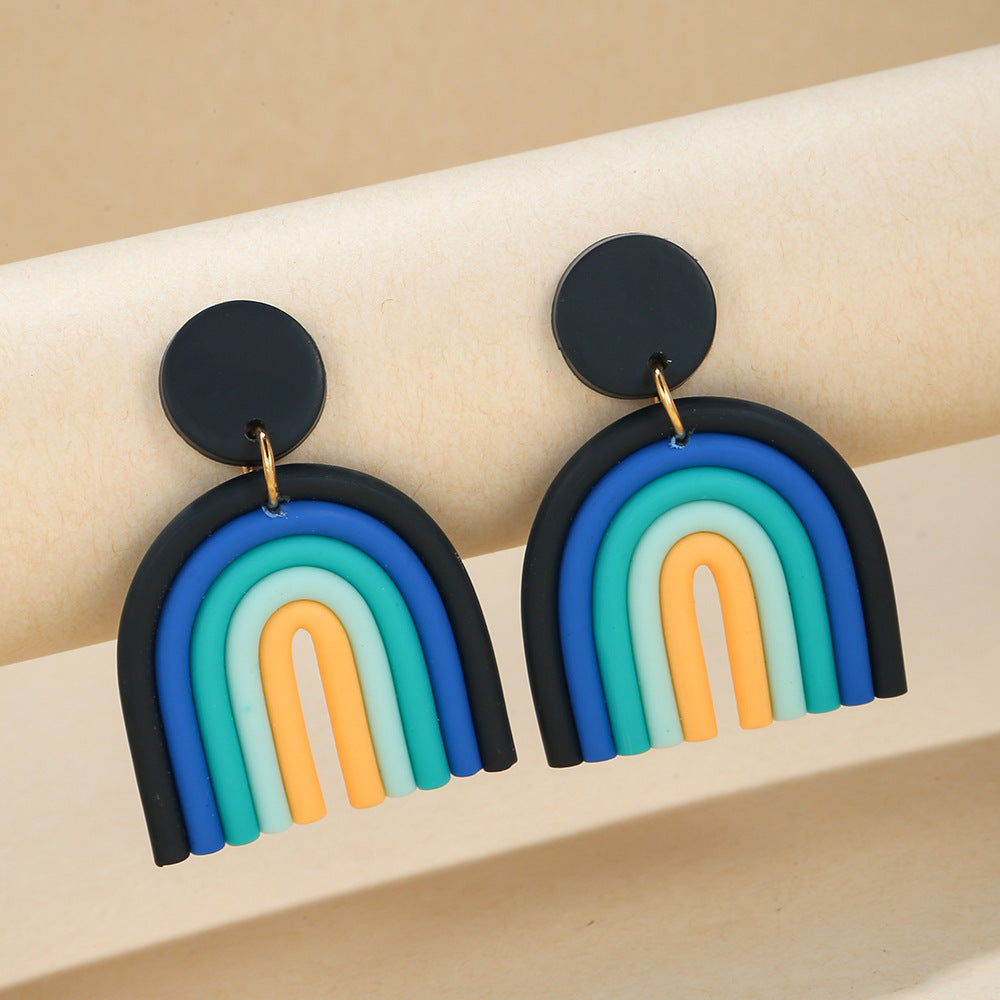 Bohemian Polymer Clay Handmade Rainbow Eardrop Stud Earrings