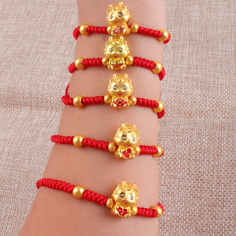 Chinese Style Hand-woven Gold-plated Dragon Red Rope Bracelets