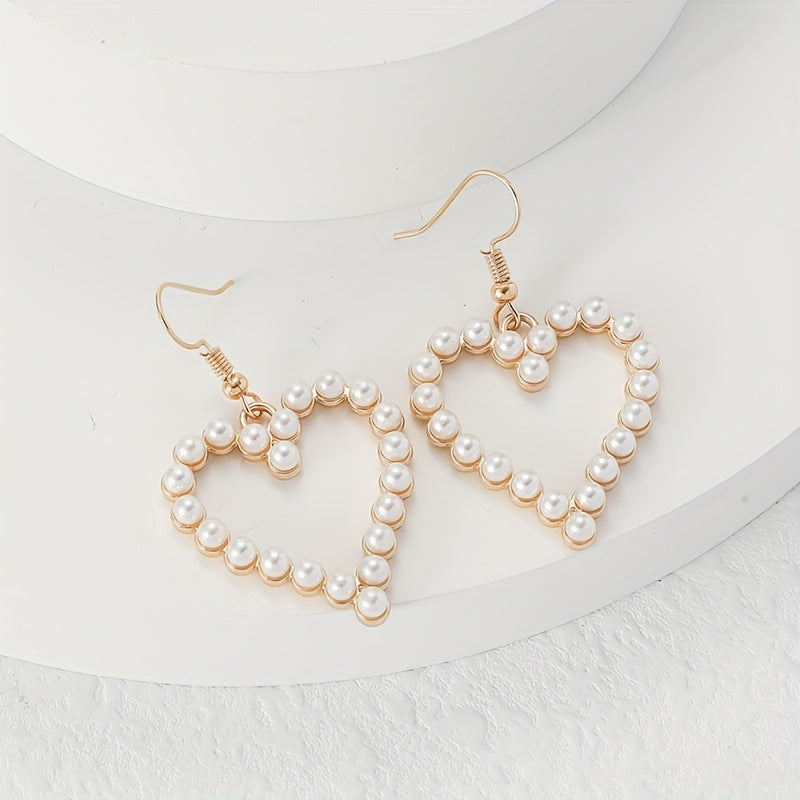 Women's Fashion Popular Simple Bohemian Heart Pearl Dating Earrings