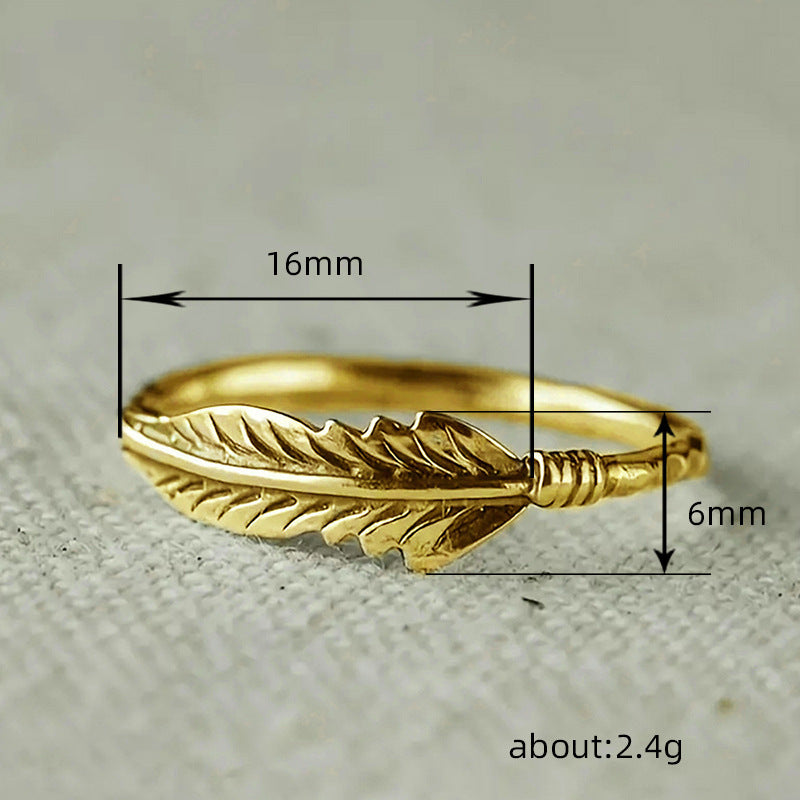 Female Vintage Zircon Distressed Feather Light Rings