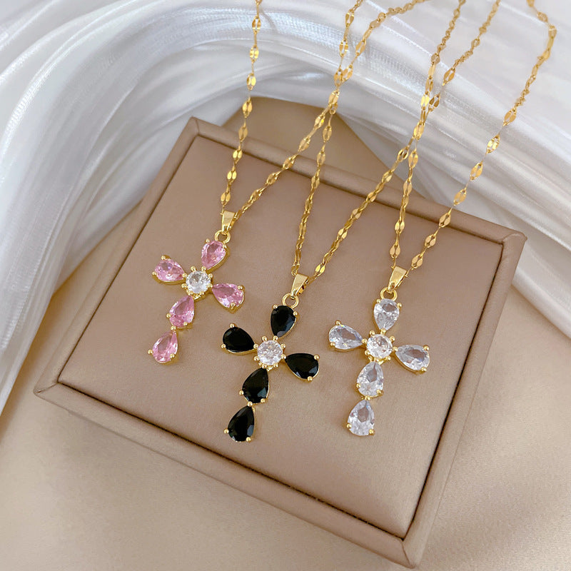Women's Steel Cross Zircon Light Luxury Temperament Gorgeous Full Diamond Necklaces