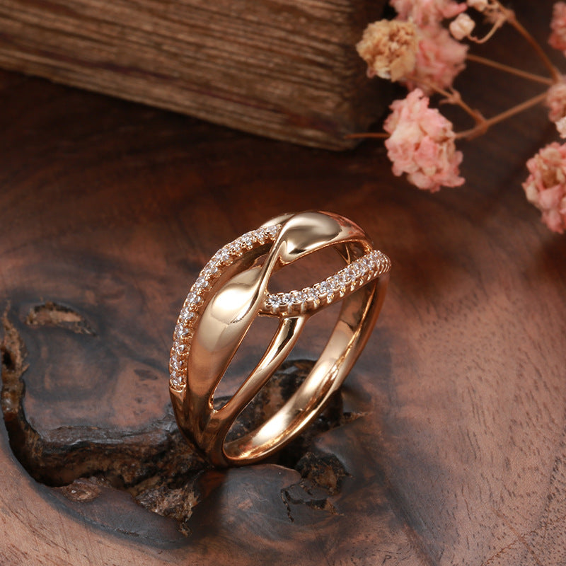 Gold Trendy Personality Twisted Glossy Inlaid Rings