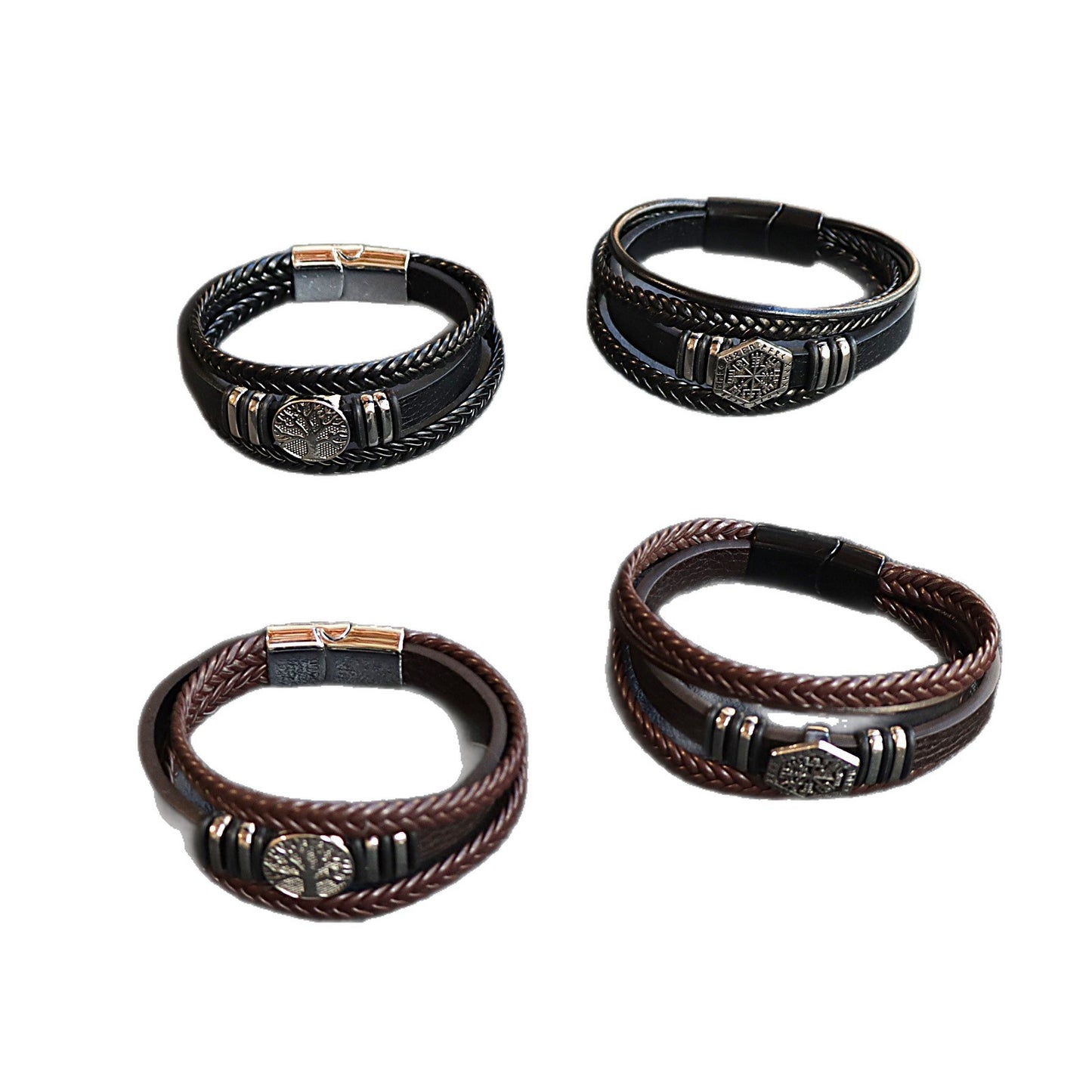 Men's Magnetic Buckle Leather Lucky Tree Hand-woven Bracelet