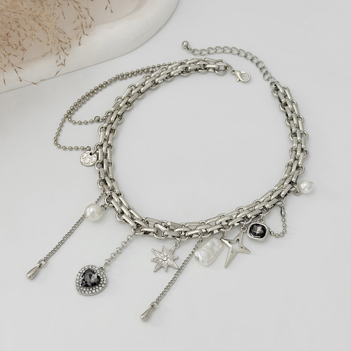 Fashion Love Imitation Pearl Punk Tassel Chain Pendants