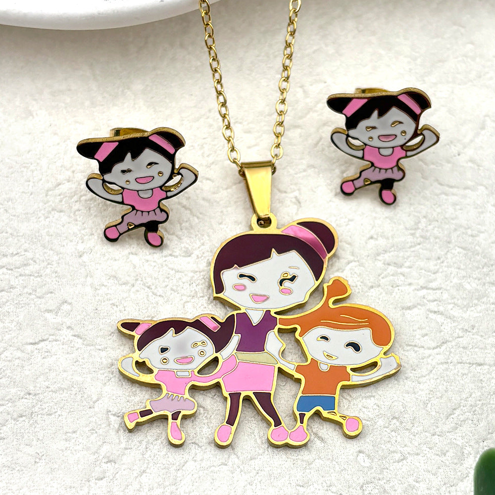 Clear Stock Rainbow Color Small Cartoon Female Oil Pendants