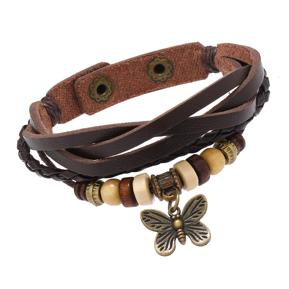 Fashion Artistic Butterfly Leaves Wooden Bead Adjustable Bracelets