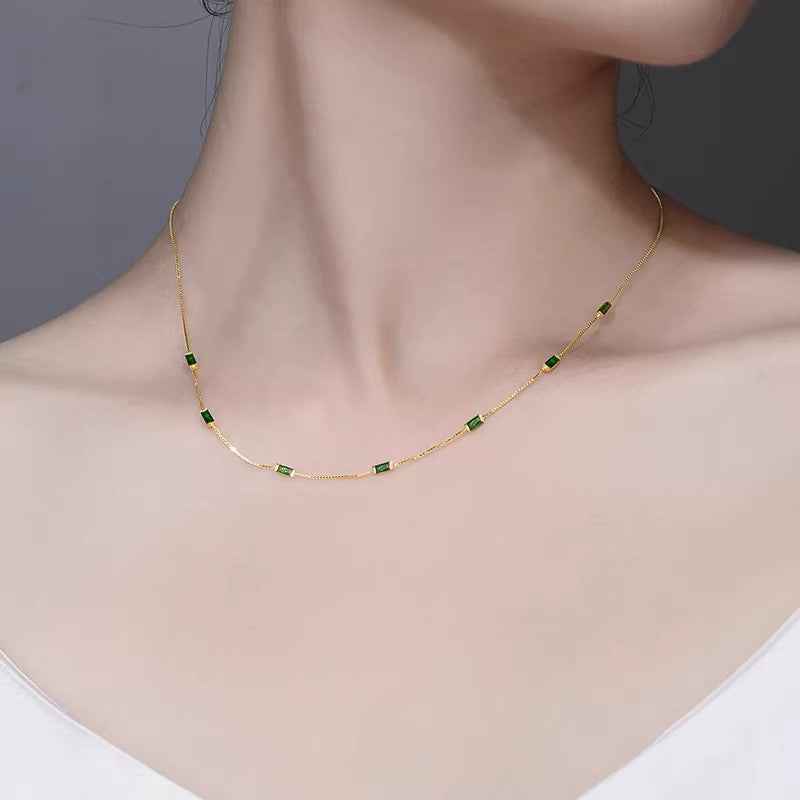 Square Diamond Sier Advanced Mild Luxury Retro Graceful Clavicle Necklace