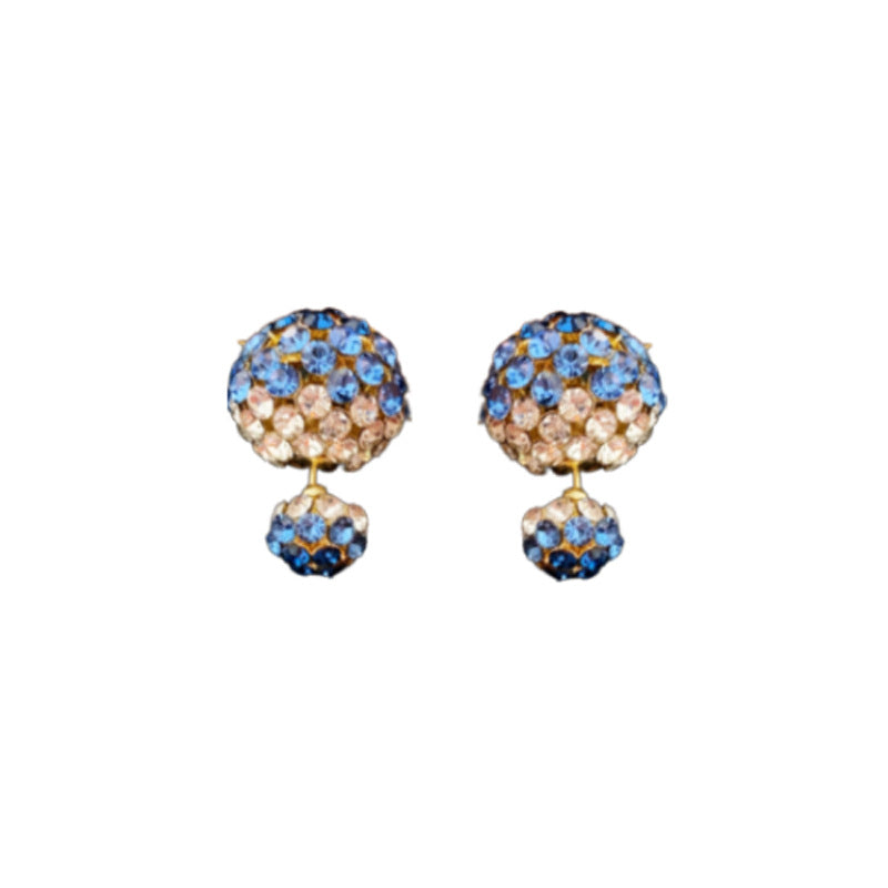 Women's Needle Blue Diamond Round Front Rear Two-way Exquisite Fashion Light Earrings