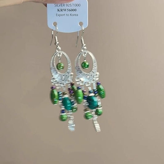 God Style Green Tassel Leaf Retro Exquisite Light Luxury Minority Earrings