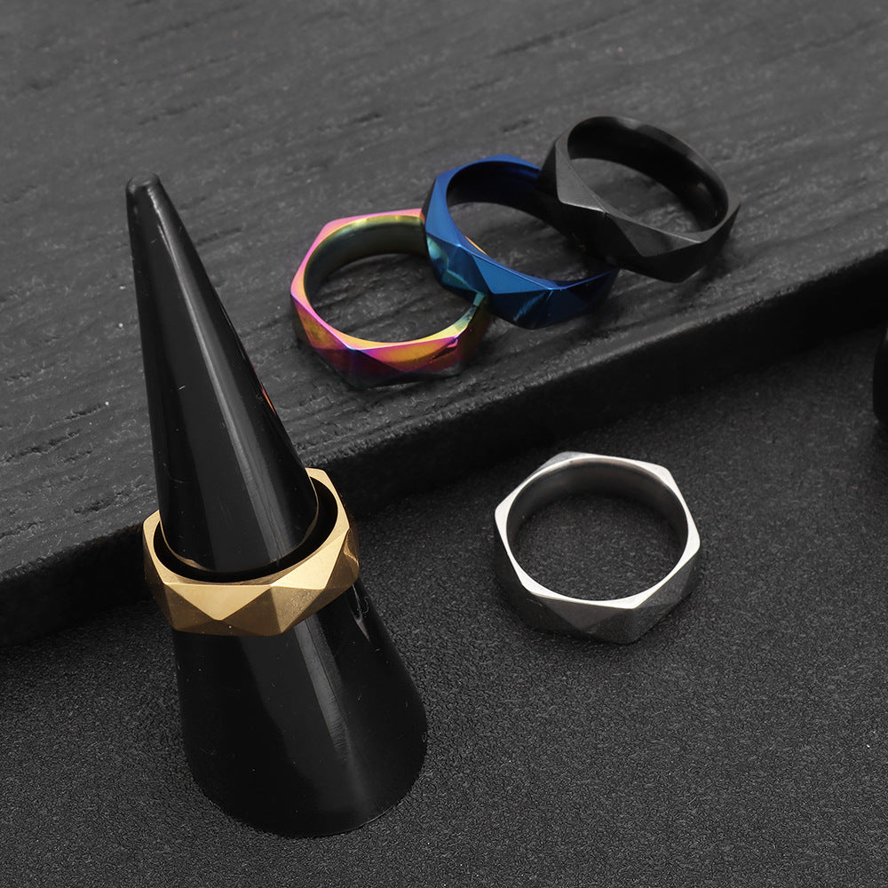 Women's & Men's Fashion Diamond-shaped Cut Personalized Stainless Steel Ring