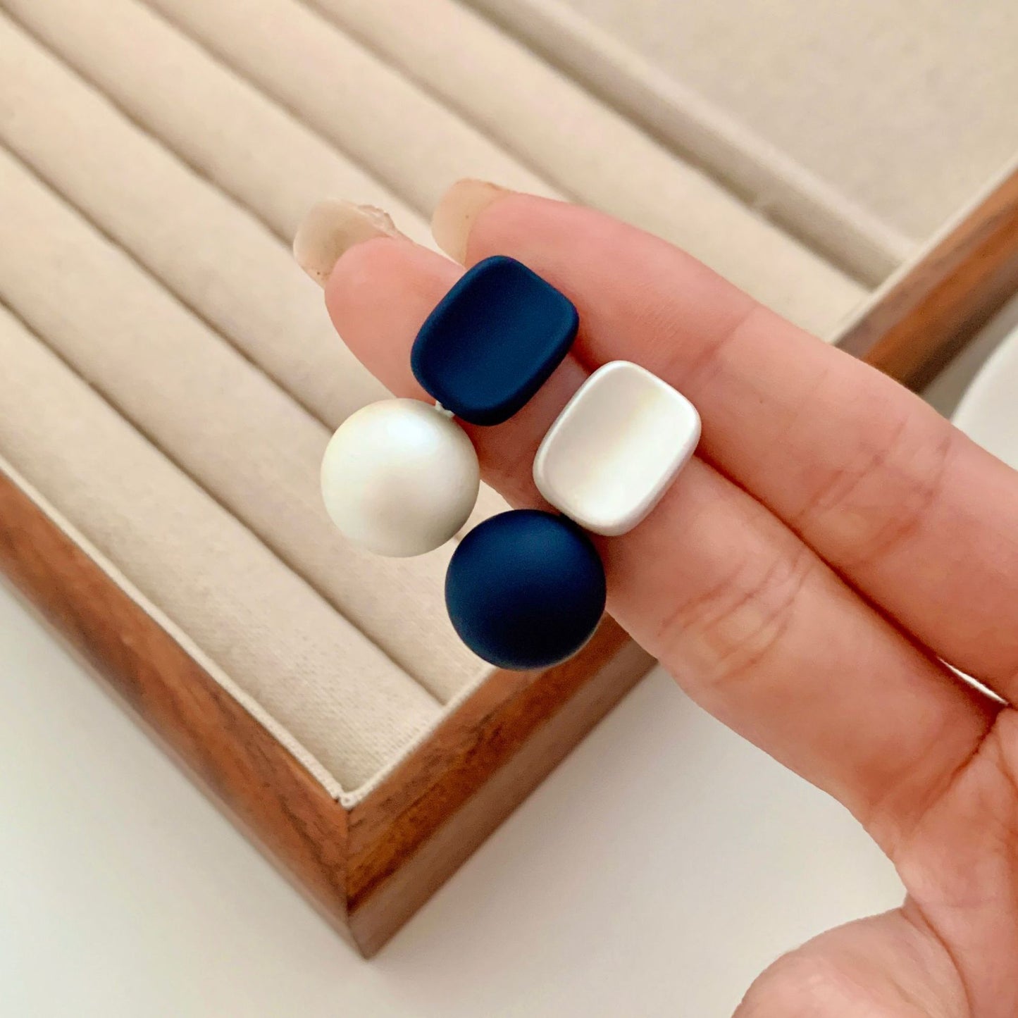 Blue Sier Pin Contrast Color French Entry Rings