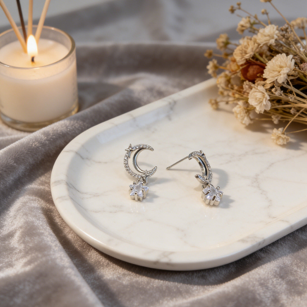 Star Mcgrady Sparkling Diamond Natural Zircon Moon Ear Affordable Luxury Earrings