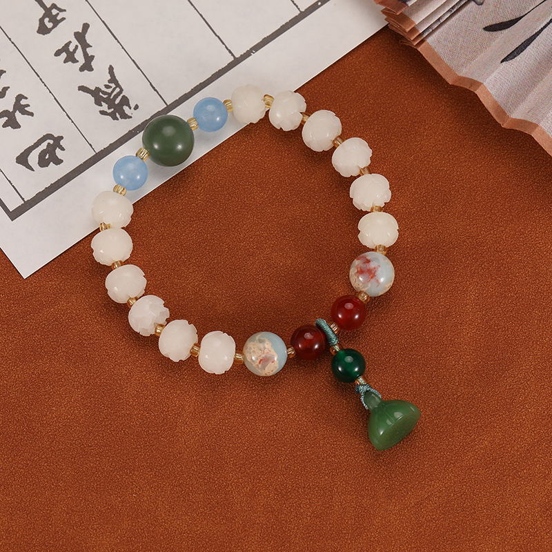 Pumpkin Lotus Beads White Jade Bodhi Rich Flower Charcoal Bracelets