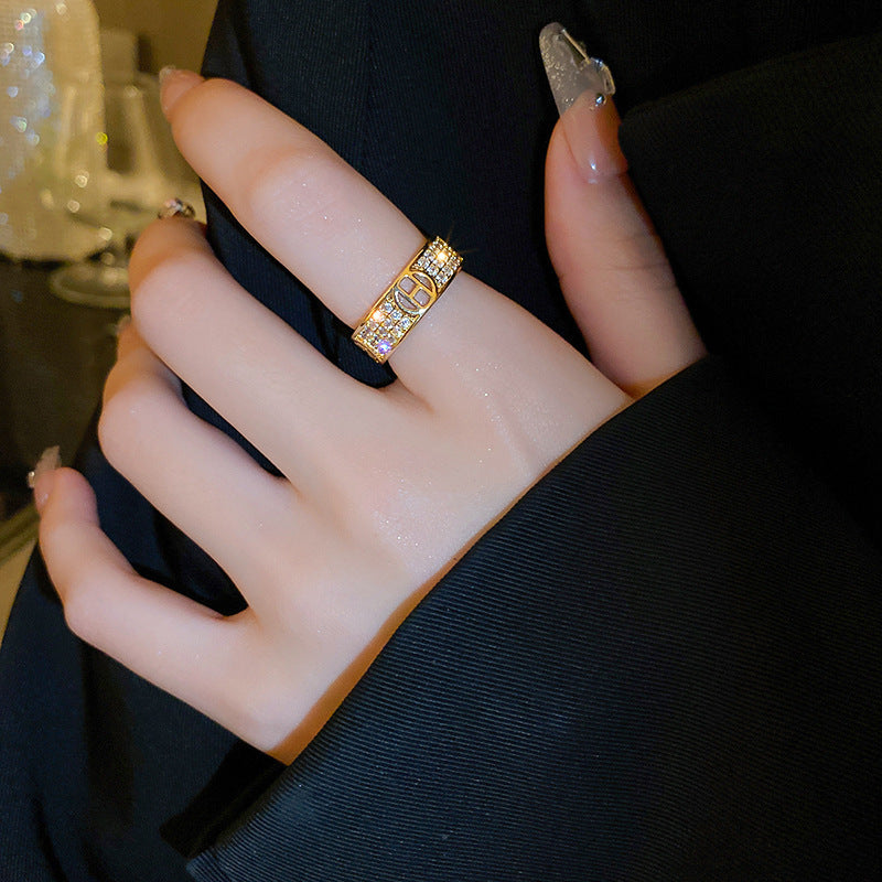 Women's Shining Diamond Snake-shaped Sier Open Advanced Texture Simple Trendy Cool Ring