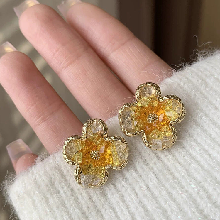 Gradient Crystal Yellow Flower Sweet Super Rings