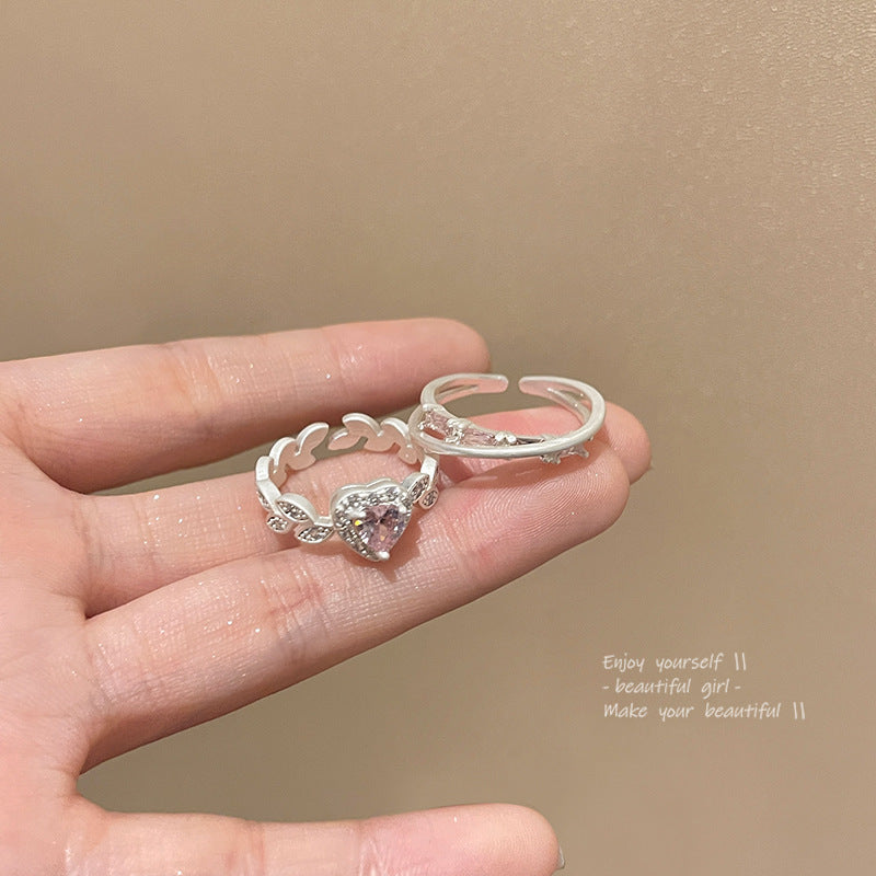 Pink Heart Shape With Diamond Female Rings
