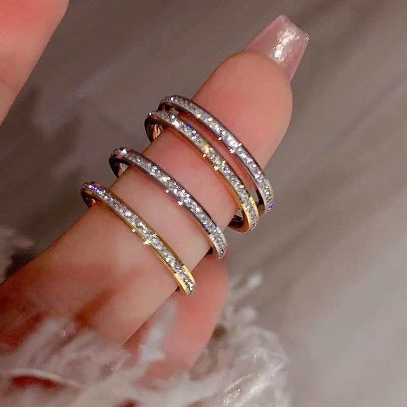 Women's Starry Mud Diamond Three-piece Niche High Rings