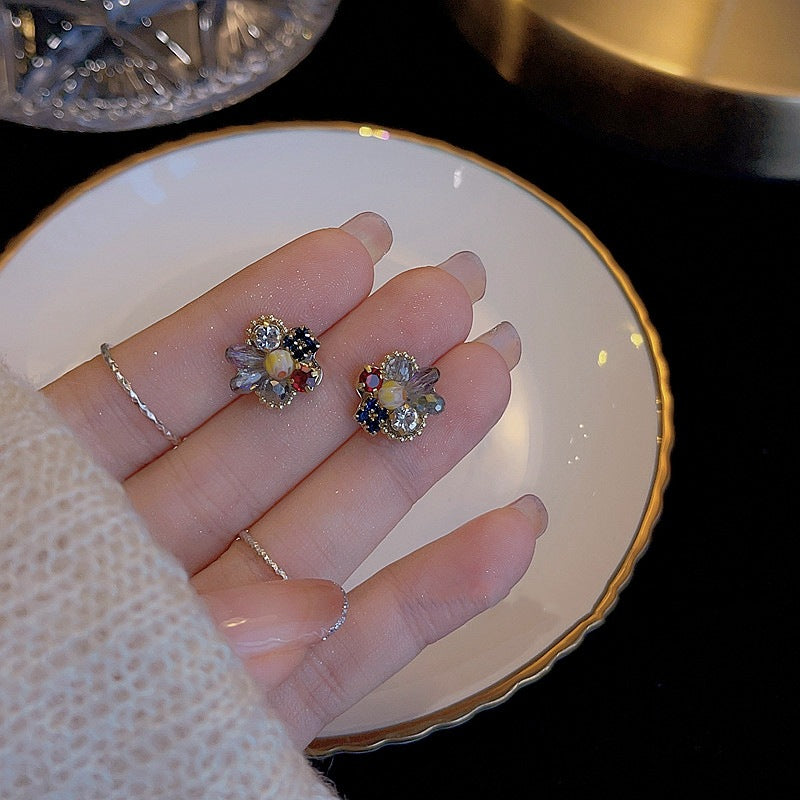 Women's Flower For Sier Needle Niche Temperament Exquisite Contrast Stud Earrings