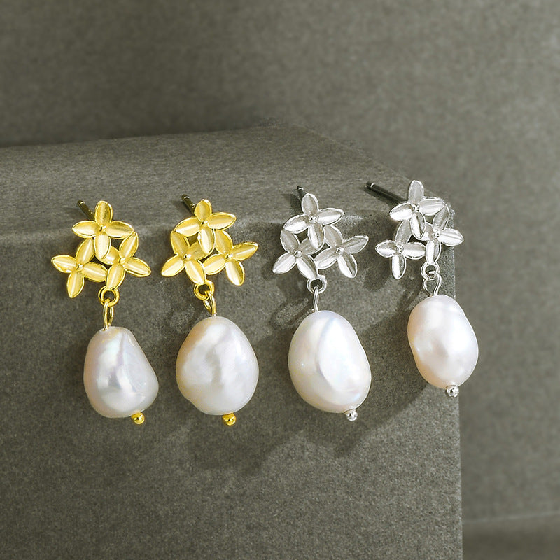 Unique Geometric Pearl Baroque Freshwater Temperament Earrings