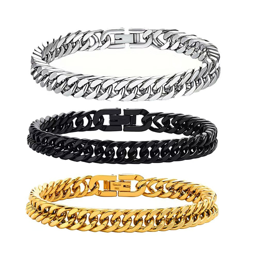Titanium Steel U-shaped Buckle Simple Stainless Four-sided Grinding Woven Cuban Bracelets