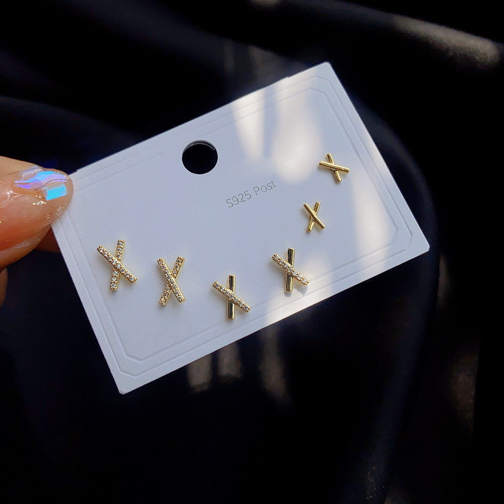 Women's Gold Plating Inlaid Zircon Set Suit One Card Earrings