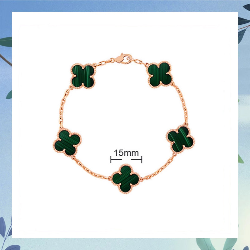 Women's Four-leaf Clover Rose Gold Red Agate Black White Shell Flower Bracelet