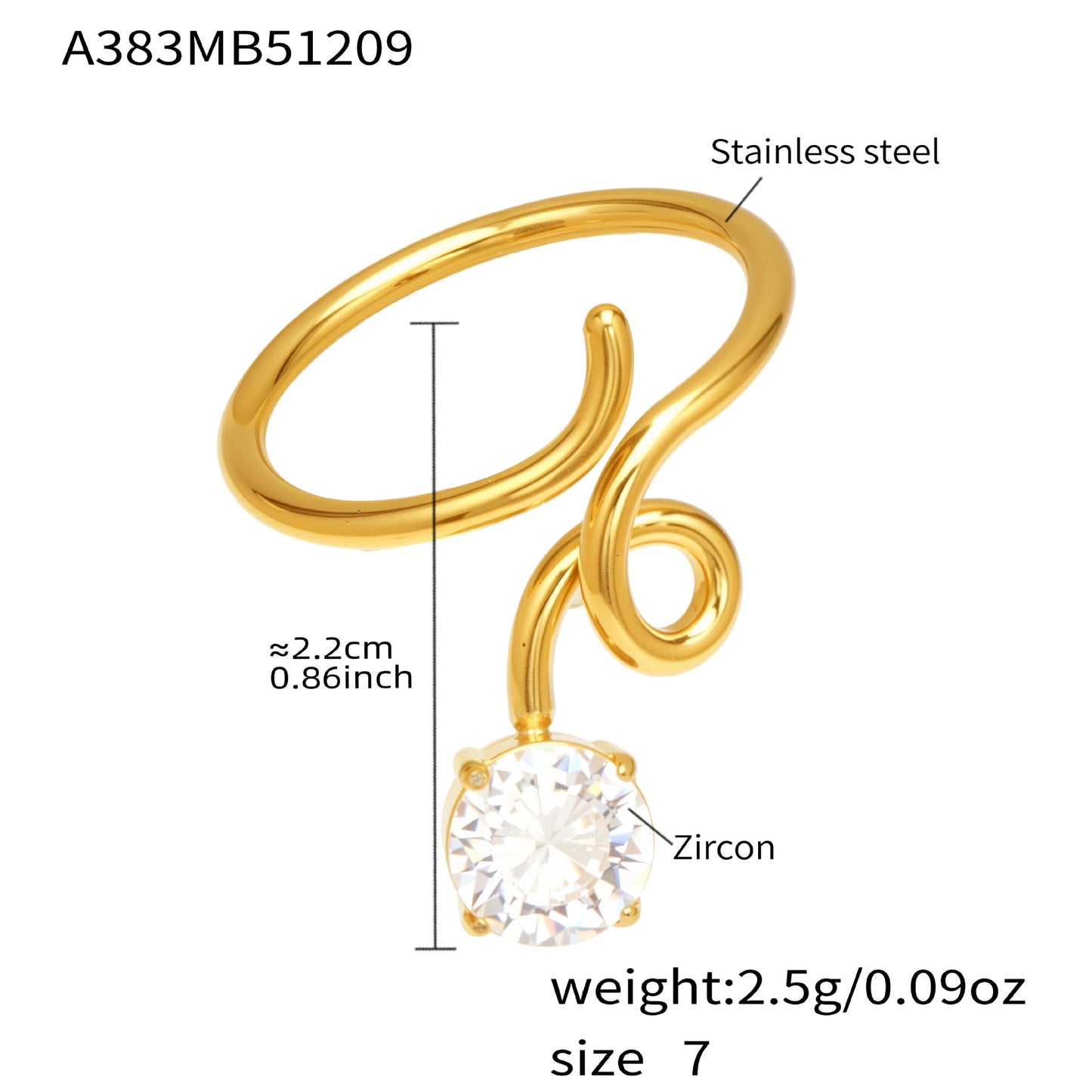 Steel Fine Diamond Inlaid Zircon Opening Gold Ring