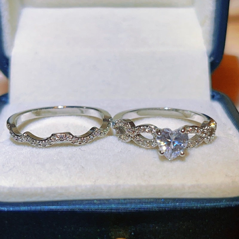 Engagement Love Heart Zircon Inlaid Combination Ring