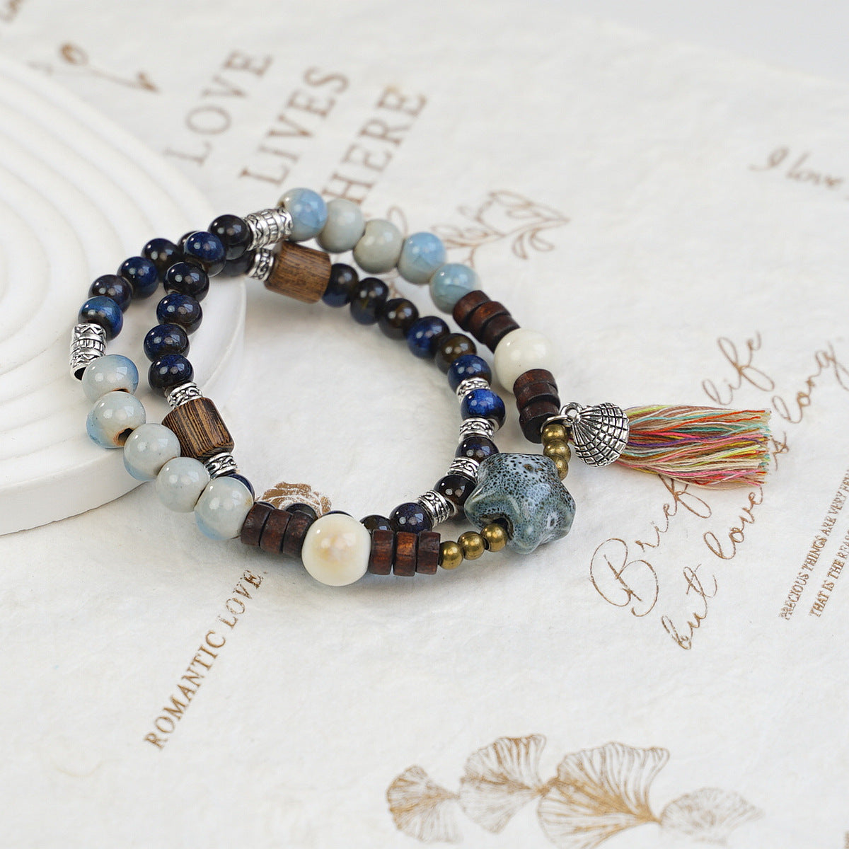 Women's Style Double Ceramic Ethnic Artistic Strictly Rings