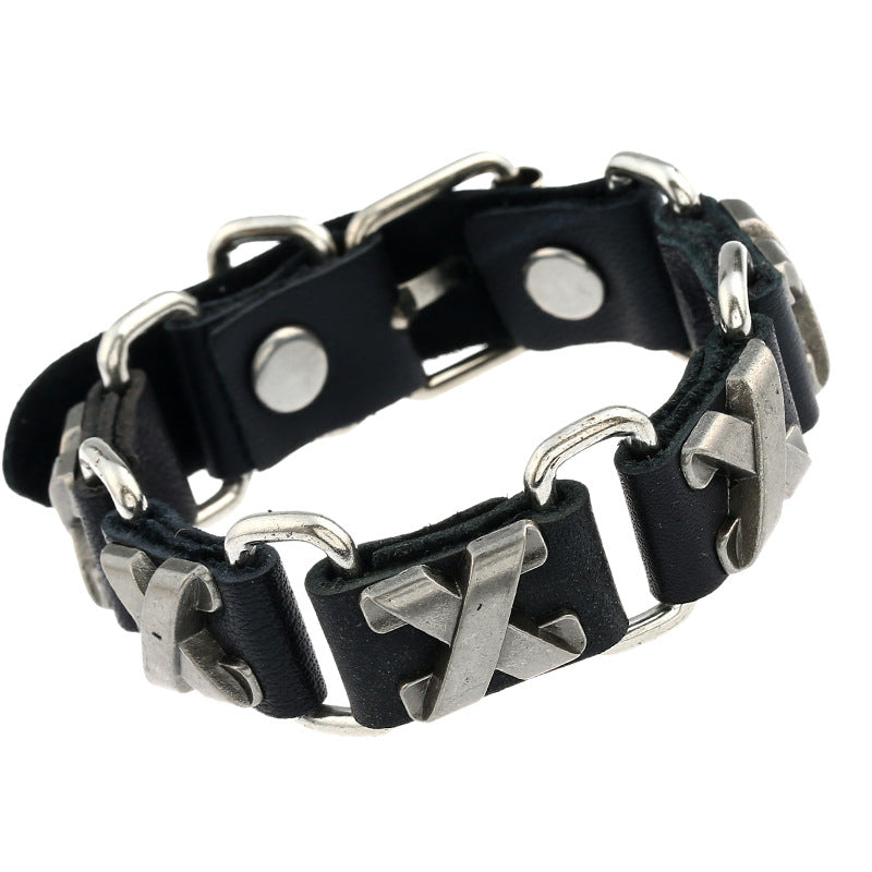 Korean Style X Nailed Joint Cattle Leather Adjustable Trendy Performance Bracelets
